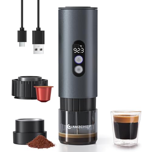 Comparison: Best Portable Espresso Machine 9 AMZCHEF Portable Coffee Maker Rechargeable w/ 9000mAh Battery, 2-in-1 Travel Espresso Maker for Ground/NS Capsules, Car Espresso Machine Self-Heating for Camping, RV, Hiking, Office, Aluminum