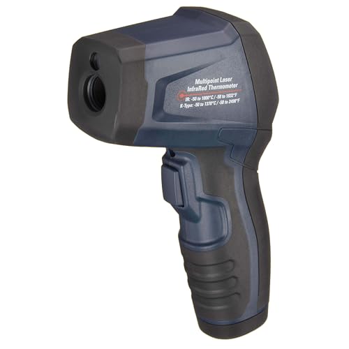 Foto von Amazon Basics Infrarot-Thermometer mit Kreislaser, strapazierfähig, Typ-K-Sonde, einstellbarer Emissionsgrad, Schwarz