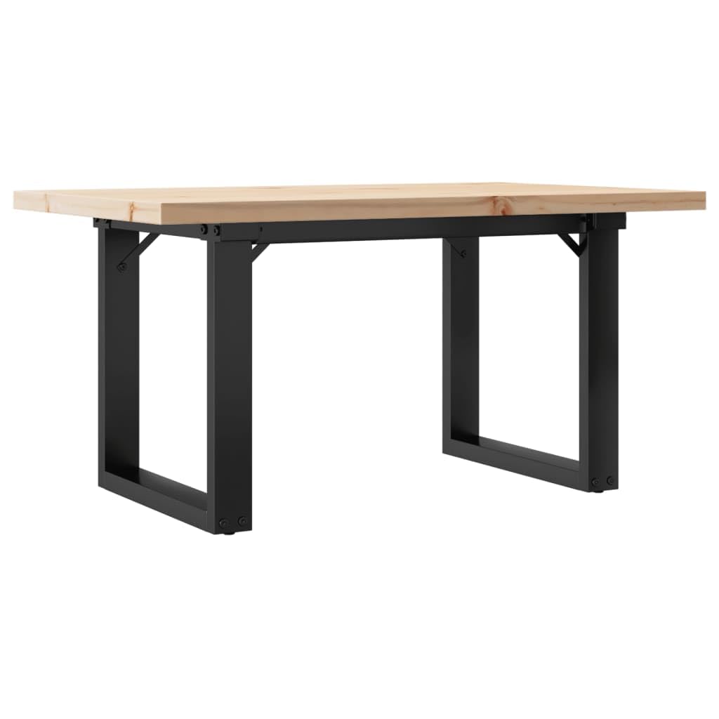 Tavolino in pino massiccio e acciaio, struttura in O, 80 x 50 x 40,5 cm