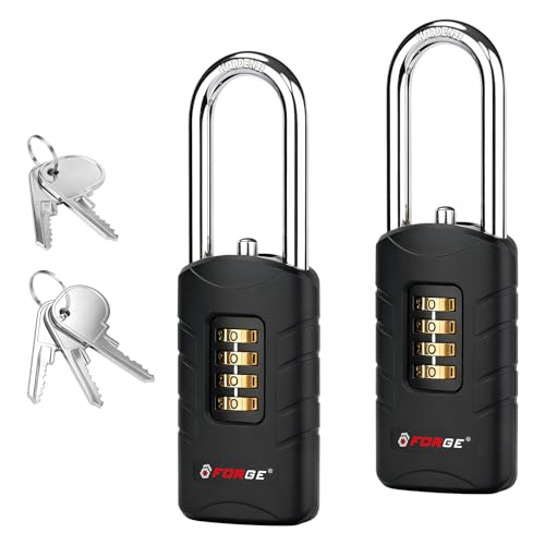 Forge Dual Opening Combination Lock with Backup Key, Black, 2 Locks Long