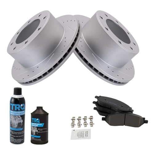 Image of TRQ Rear Performance Brake Pad & Rotor Kit, with Chemical Kit Semi-Metallic Premium G-Coated Compatible with 2005-2007 Ford F-250 Super Duty F-350 Super Duty