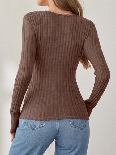 ANRABESS Women Long Sleeve V Neck Shirts,Brown,XXL — view 5