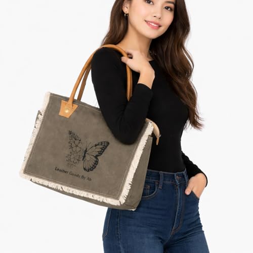 Bolsa tote de lona reciclada y cuero vacuno con acentos de cuero miniatura 2
