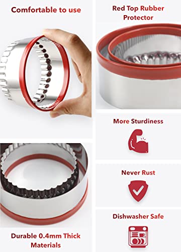 2 Pcs Large Round And Fluted Round Cookie Cutter Set 4" 5", Biscuit Cutters, Circle Cookie Cutter For Baking, Small Cake Cutter, Metal Cookie Cutter, Coated With Soft Pvc For Protection #TOP1