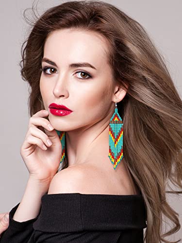 BBTO 4 Pcs Long Beaded Tassel Earrings Bohemia Native Handmade Statement Fringe Drop Boho Dangle Tassel Earrings for Women(Exotic)2