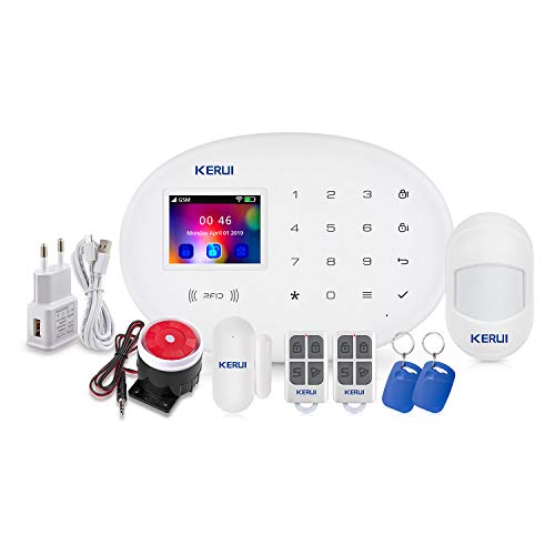 KERUI W20 Alarma Casa gsm/WiFi/RFID Antirrobo Control por App/Call/SMS, Kit Alarma Hogar Seguridad DIY con Mini Detector/Sensor Movimiento de Alarma Puerta Inalámbrico para Apartamento/Autocaravana