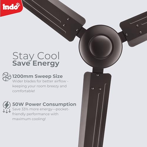 Image of Indo 48 inch High Speed Ceiling Fan Budget Neo| 1200mm | 2 Years Warranty (Smoke Brown)