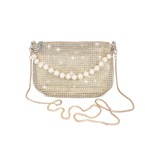 Huipalon Pochette dorée, sac à bandoulière avec strass étincelants pour femmes et filles, 16 cm x 22 cm x 0,5 cm, doré