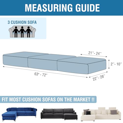Image of Couch Cover Stretch Velvet Sofa Cushion Cover 3-Piece - Elastic Washable Slipcover for Seat /Backrest, Couch Seat Covers for Sofas (Berlin Blue)