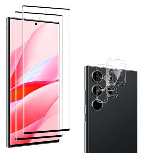 Carantee Schutzfolie für Panzerglas für Samsung Galaxy S23 Ultra Kameraschutz, 2+2 Stück Blasenfrei 9H Härte Displayschu...