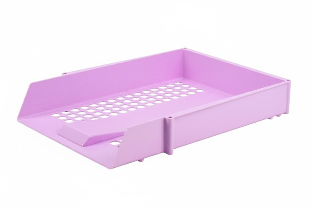 Nobel Plastics Filing Storage Letter Trays with Metal Risers - Desk Tidy Document Paper Filing In & Out - Ideal for School, Home And Offices (Pastel Pink, 1 Single Letter Tray)