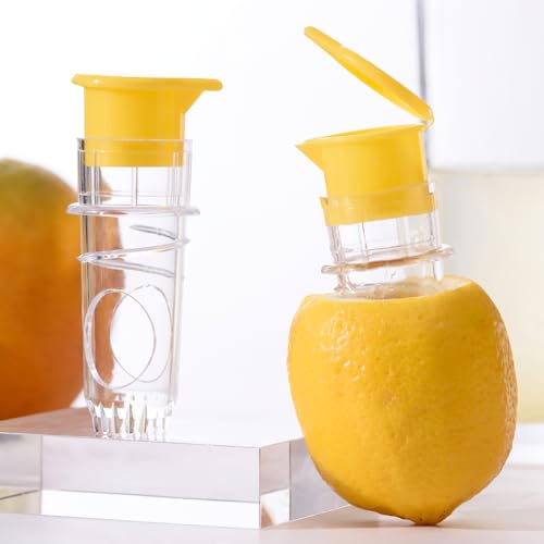 Presse Citron Manuel Portable, Lot de 2 Presse Agrumes Manuel avec Bouchon à Vis et Filtre, Compact Presse Fruit Manuel pour Cuisine, Camping et Extérieur (Jaune et Vert) – Image 6