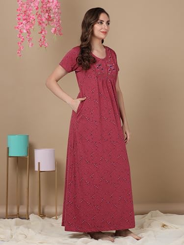 Image of 9shines Label Cotton Blend Nighty Nightgown Nightdress All Over Print Maxi for Women (5256)