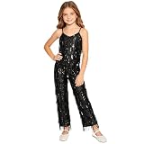 inlzdz Kinder Metallischer Glanz Jumpsuit Für Mädchen Ganzkörperiges Einteiliges Ärmelloses Badeanzug Tanz Unitard Hippie Stern Kostüm Party Schwarz 122-128