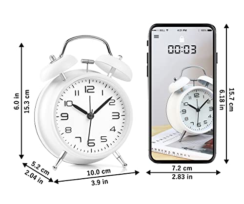Ibso 3, 4 Inch Twin Bell Alarm Clock Metal Frame Backlight Function Desk Table Clock For Home & Office Loud Alarm For Deep Sleepers Battery Operated (4505 White, 4 Inch) (Laimai-1) #TOP4