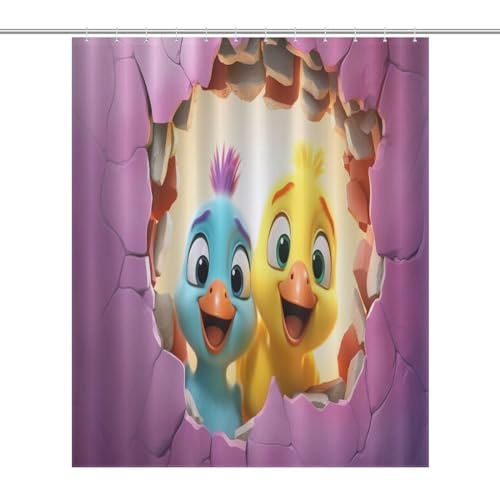 Rideau de douche canard mignon en tissu polyester imperméable lavable 152x183cm