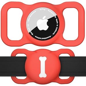 Mugust Hundehalsband Halter für AirTag, Air Tag Hund GPS Hülle, Silikon Anti-Lost Haustier Tracker Halsband Wasserdicht Anhänger, GPS Schutzhüllen Zubehör Heimtiertracker (Rot)