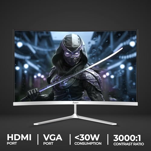 Image of Foxin Elite 22 Inch Curved LED Monitor | FHD 1080p | 100Hz Frameless & Anti-Glare | HDMI & VGA | 5ms | Wall Mountable | 2800R Curve | Curved PC Monitor for Gaming, Work | White