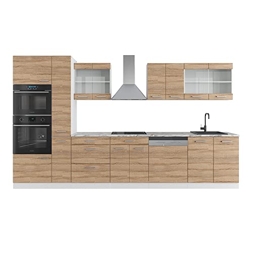 Vicco Mueble de Cocina R-Line, Sonoma/Blanco, 350 cm con Armario Alto, sin encimera
