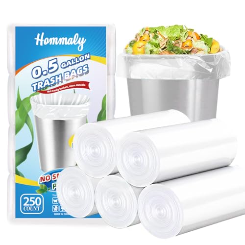 0.5 Gallon 250 pcs Mini Clear Trash Bags, Tiny Strong Garbage Bags,Small Plastic Bags for Desktop Trash Bin, Tiny Bathroom Trash Can Bin Liners,Mini Bags for Waste Basket Liner,Fit 2 Liters-Clear