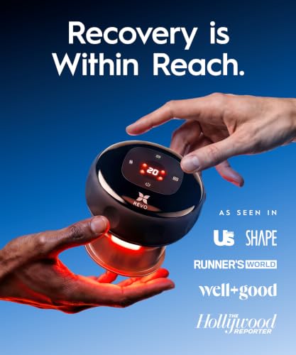 Image of REVO The Original 4-in-1 Smart Cupping Therapy Massager, Red Light Therapy for Targeted Pain Relief, Knots, Aches, Muscle Soreness, Circulation & Tighter Skin, Portable Cupping Kit (Four Pack)