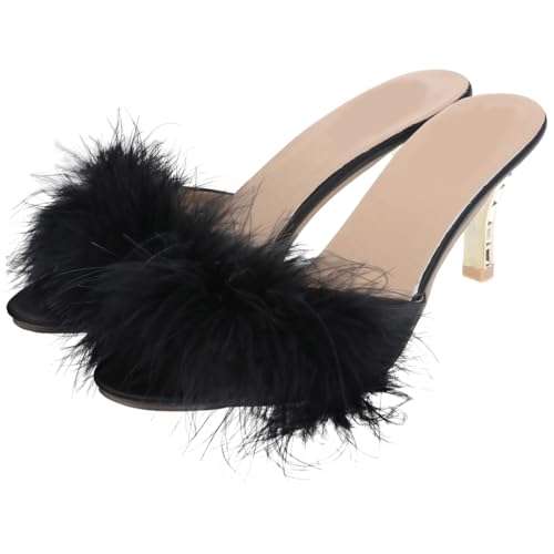 Holibanna Femmes Plumes Minces Talons Hauts Bout Pointu Pantoufles Mules Dame Pompes Diapositives