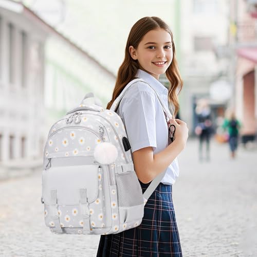 Scothen Backpack for Girls, Daisy Prints Girls Backpack for School with Lunch Bag Pencil Case, Kids Bookbag Kindergarten Elementary Middle School Bag with USB Charging Port by Scothen - Used condition - Image 7