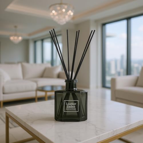 Bellevue Diffuser, 6 fl oz Glass Filled Diffuser, Highly Concentrated Fragrances with Essential Oils, Home Fragrance, Scent: Leather Ember by Generic - Image 9