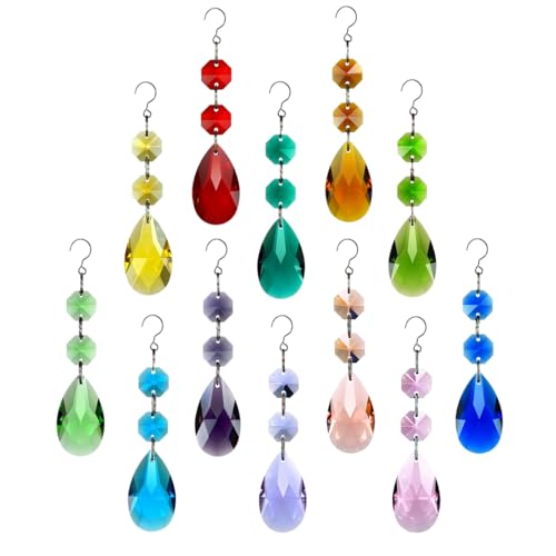 GOLDENHAITAI 12 perline di ricambio per lampadari a goccia, acchiappasole di cristallo, 38 mm, multicolore, da appendere, per lampadari, finestre, matrimoni, feste, regali
