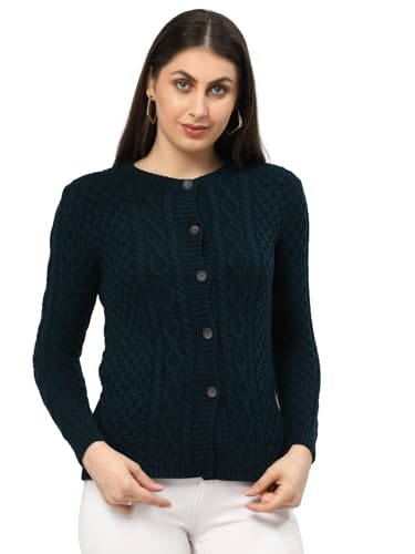 Image of Kalt Women Sweater for Winters Woolen Acrylic Full Sleeve Round Neck Cable Design Cardigan Sweater