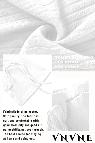 Solid Color Two Piece Outfits For Women, Ribbed Long Sleeve Crop Top And Bodycon Jogger Pants Clubwear Ribbed Tracksuit Sweatsuit, Women's Fall Loose Athletic Clothing 2 Piece Sets (White-1, M) #TOP5