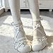 Women Bow Cross Lolita Shoes Block Heel Mary Janes Lace Straps Party Cosplay Wedding Sweet Kawaii Fashion Round Toe Elegant Pumps (White,8)