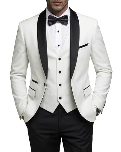 YND Men's 3 Piece Tuxedo Set with Bow Tie, Slim