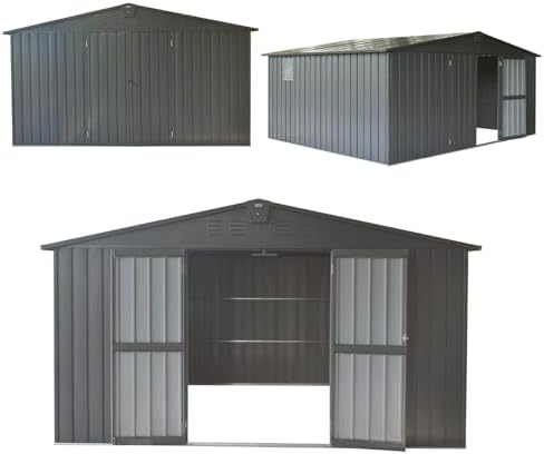 Domi Outdoor Storage Shed 11' x 12.5', Metal Sheds Steel Utility Tool Storage House with Double Lockable Doors & Air Vents for Patio Garden Lawn Backyard, Dark Gray — view 7