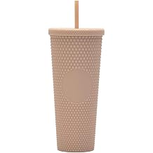 24oz Insulated Double Wall Cold Cup with Lid and Straw, BPA-Free Plastic Travel Mug, Model Creative Large-Capacity Portable Car Cup 710ml,Cinnamon Color