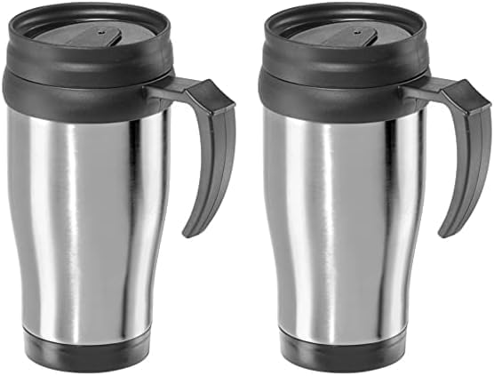 Oggi Commuter - Taza de viaje de 14 onzas, taza para café térmica, de acero inoxidable con asa de vaso de fácil agarre, inoxidable (paquete de 2)
