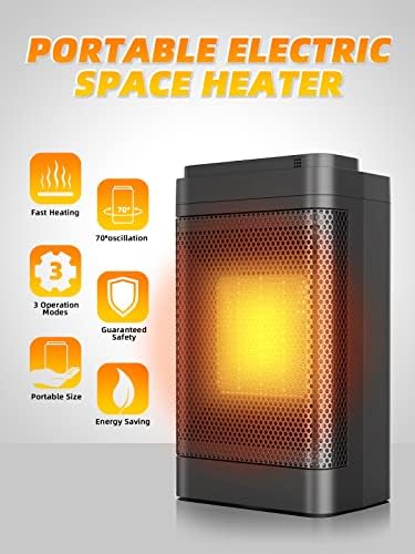 Portable Space Heater 1500W with Remote Control, PTC Ceramic Energy efficient Heaters 3 Mode 3 Speed 70° Oscillating,Overheating & Tip-Over Protection, Electric Fan Heaters for Home Low Energy Silent