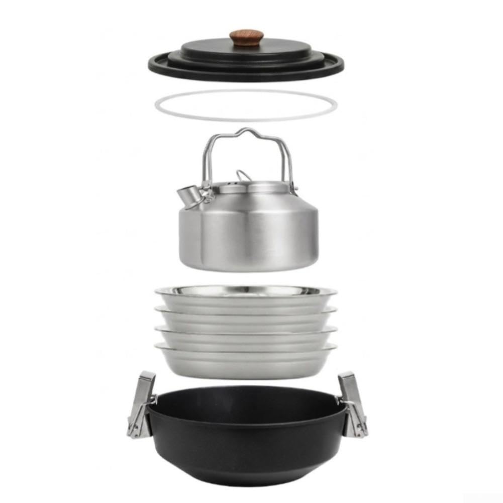 Set Camping 9 Piezas para Acero Inoxidable Antiadherente Plegable