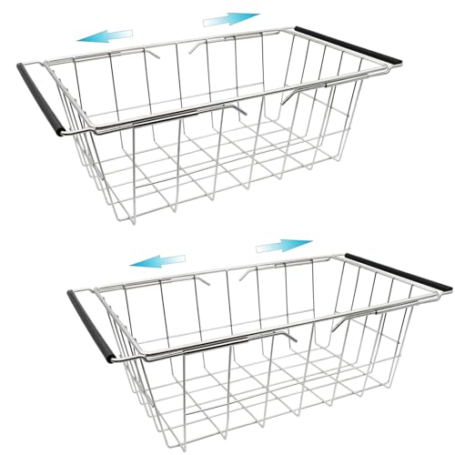 Image of Orgneas Expandable Chest Freezer Basket, Stainless Steel Hanging Deep Freezer Organizer Bins Adjustable Handles (16.5" ~ 20") Wire Basket Storage Rack, Fits 5 Cu.FT and 7 Cu.Ft Chest Freezer