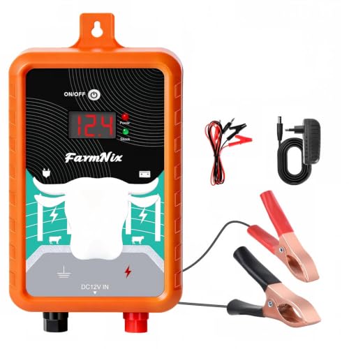 FarmNix Pastor electrico, 24KM cerca eléctrica Controlador de 4J / 12KV | fuente de alimentación de valla eléctrica enchufable para animales Vacas, Caballos, Ovejas, Cabras, Jabalíes