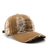 Trendy Original Washed Distressed Unstructured Baseball Cap Denim Cotton Soft Caps Adjustable Vintage Dad Hats Unisex (US, Alpha, One Size, Brown)