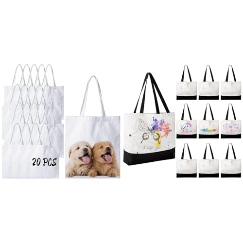 Joyclub Bundle of 20 Pack Canvas Tote Bags and 10 Pack Large Canvas Tote Bags