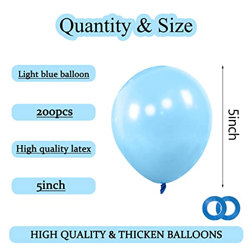 Image of 200pcs Light Blue Balloons 5 Inch, Small Mini Latex Balloons for Party Birthday Baby Shower Anniversary Festival Arch Garland Decoration