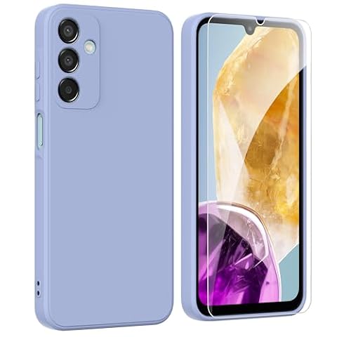 ARRYNN Etui do Samsung Galaxy M15 / F15 5G (6,5 cala) + folia ochronna, etui na telefon komórkowy Liquid Silikon TPU Case Cover etui ochronne do Samsung Galaxy M15 / F15 5G - fioletowe