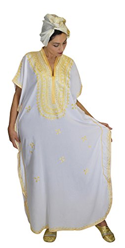 Women Handmade One Size Breathable Cotton with Gold Hand Embroidery Long Length White