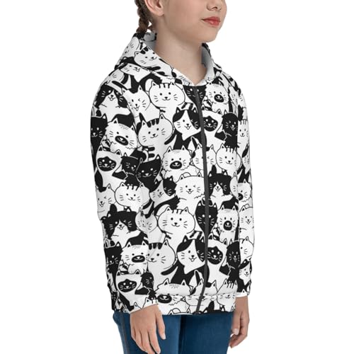 Cute Cat Illustration Kid Hoodies Boys Zip Up Sweatshirts Girls Pullover with Pocket4