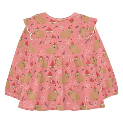 Capybara Watermelon Girls Shirts Cotton Long Sleeve Ruffle Toddler Tee Tops2