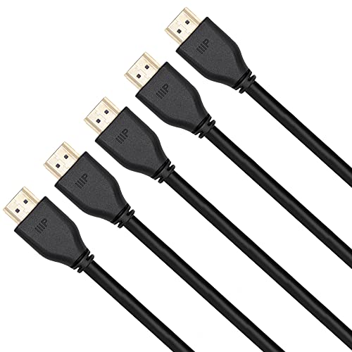 Image of Monoprice 8K Certified Ultra High Speed HDMI 2.1 Cable - 8K@60Hz, CL2, 48Gbps, 5-Pack, 30AWG, 10 Feet, Black