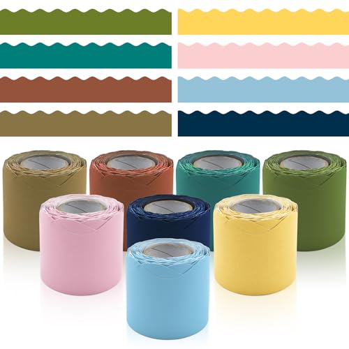 8 Rolls 262.4 Ft Bulletin Board Borders - Boho Scalloped Borders Bulletin for Classroom, School & Office Decor - Neutral Classroom Bulletin Board Decorations