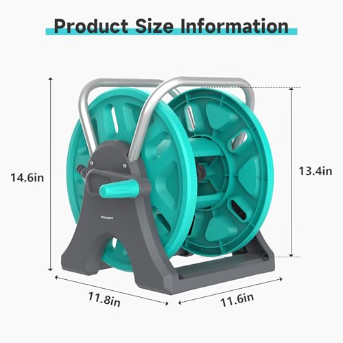 Garden Hose Reel Cart,Portable Hose Reel Holder Hold Up to 50-80 Feet of 5/8" Hose,Wall Mounted Water Hose Reel,Upgraded Plastic Wheels for Outside Car Washing, Watering (Blue, 80FT) by Hozcart - Image 2